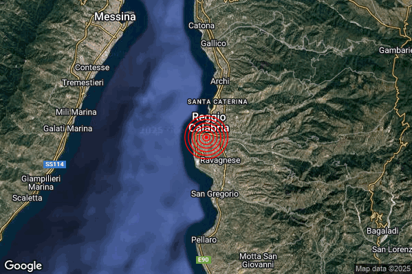 Terremoto 22:01:32 M2.1 epicentro “1 km S Reggio di Calabria (RC)”