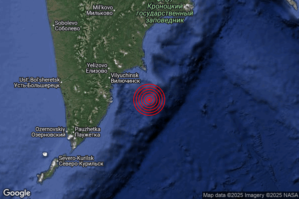 Violento Terremoto M5.8 epicentro Off east coast of Kamchatka Peninsula Russia [Sea: Russia] alle 07:28:27 (06:28:27 UTC)