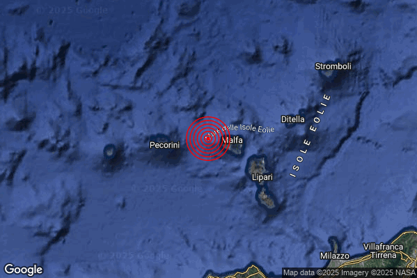 Terremoto 14:50:21 M2.6 epicentro “Isole Eolie (Messina)”