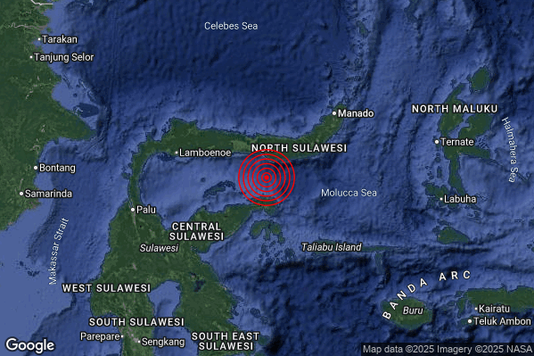 Violento Terremoto M6.0 epicentro Minahassa Peninsula Sulawesi Indonesia [Sea: Indonesia] alle 00:32:24 (23:32:24 UTC)