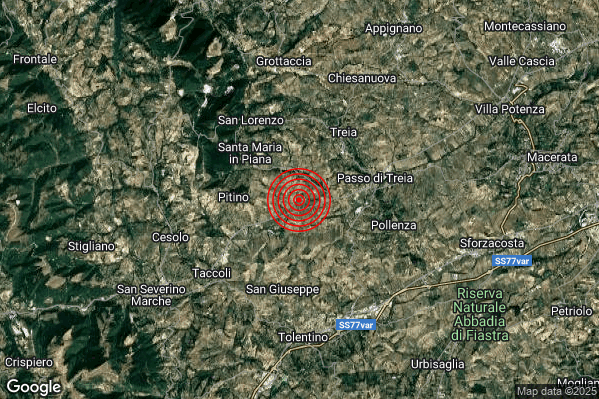 Terremoto 11:37:13 M2.6 epicentro “5 km SW Treia (MC)”