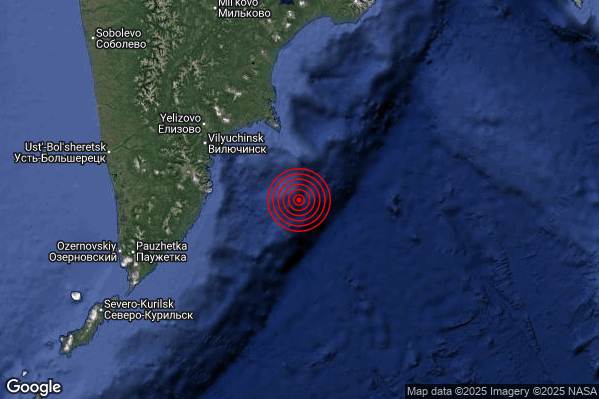 Severo Terremoto M5.5 epicentro Off east coast of Kamchatka Peninsula Russia [Sea: Russia] alle 09:05:35 (08:05:35 UTC)