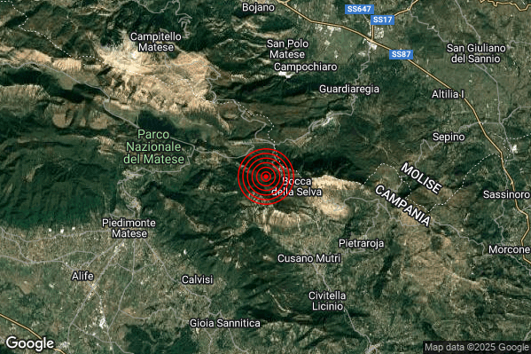Terremoto 22:37:42 M2.5 epicentro “6 km NW Cusano Mutri (BN)”