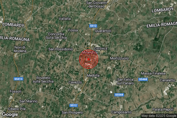Terremoto 08:58:53 M2.1 epicentro “1 km SW Mirandola (MO)”