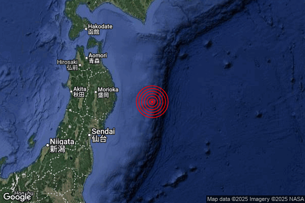 Violento Terremoto M6.0 epicentro Off east coast of Honshu Japan [Sea: Japan] alle 23:15:08 (22:15:08 UTC)