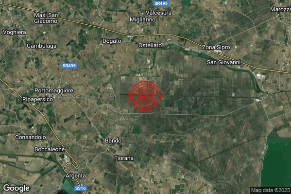 Terremoto 17:48:42 M2.3 epicentro “6 km S Ostellato (FE)”