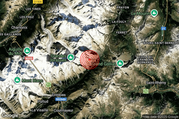 Terremoto 22:34:21 M2.0 epicentro “10 km NE Courmayeur (AO)”