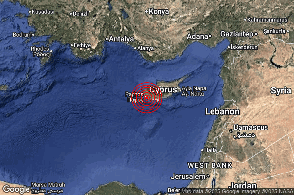 Forte Terremoto M5.1 epicentro Cyprus region [Land: Cyprus] alle 10:31:27 (09:31:27 UTC)