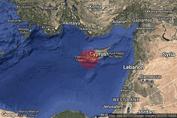 Severo Terremoto M5.5 epicentro Cyprus region [Land: Cyprus] alle 15:23:32 (14:23:32 UTC)