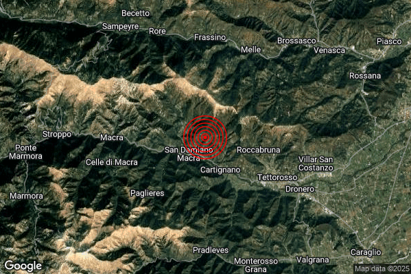 Terremoto 02:36:31 M2.6 epicentro “2 km NE San Damiano Macra (CN)”