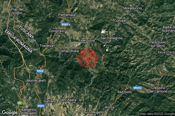 Terremoto 11:12:55 M2.2 epicentro “3 km S Firenzuola (FI)”