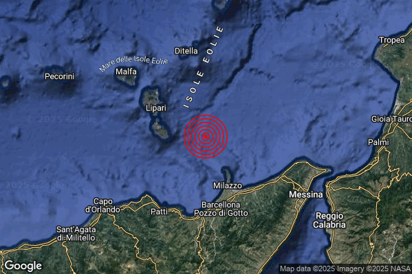 Terremoto 22:54:24 M2.2 epicentro “Isole Eolie (Messina)”
