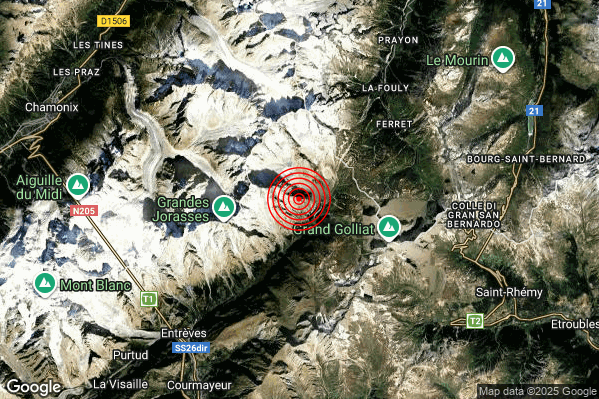 Terremoto 07:09:46 M2.4 epicentro “11 km NE Courmayeur (AO)”