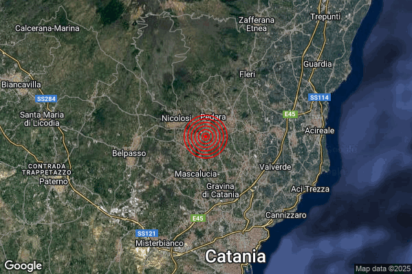 Terremoto 05:30:44 M2.4 epicentro “2 km SW Pedara (CT)”