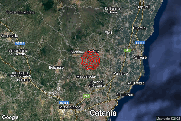 Terremoto 13:12:17 M2.6 epicentro “2 km SW Pedara (CT)”