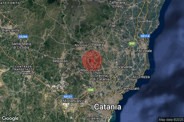 Terremoto 13:17:22 M2.3 epicentro “2 km N Mascalucia (CT)”