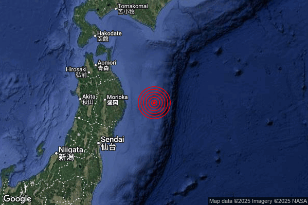 Violento Terremoto M5.8 epicentro Off east coast of Honshu Japan [Sea: Japan] alle 20:06:33 (19:06:33 UTC)