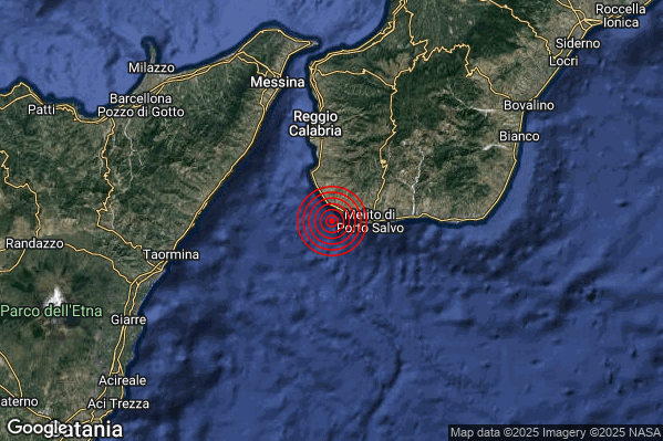 Terremoto 21:55:11 M2.3 epicentro “Stretto di Messina (Reggio di Calabria Messina)”