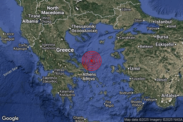 Intenso Terremoto M4.6 epicentro Greece [Land] alle 22:04:11 (21:04:11 UTC)
