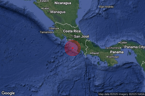 Violento Terremoto M5.8 epicentro Off coast of Costa Rica [Sea: Costa Rica] alle 23:36:36 (22:36:36 UTC)