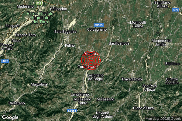 Terremoto 00:17:12 M2.0 epicentro “3 km NW Lesignano de’ Bagni (PR)”