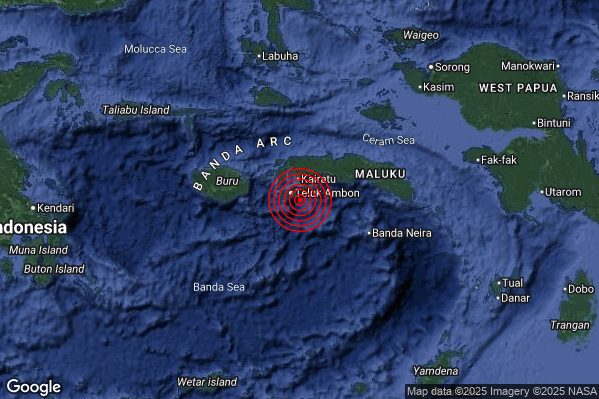 Violento Terremoto M5.8 epicentro Seram Indonesia [Sea: Indonesia] alle 07:59:43 (06:59:43 UTC)