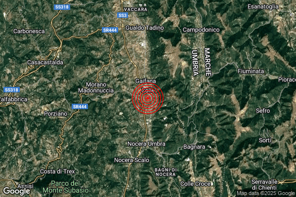 Terremoto 12:25:42 M2.2 epicentro “5 km N Nocera Umbra (PG)”