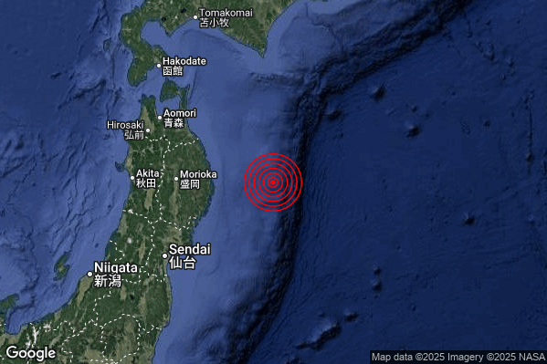 Violento Terremoto M6.0 epicentro Off east coast of Honshu Japan [Sea: Japan] alle 13:22:05 (12:22:05 UTC)