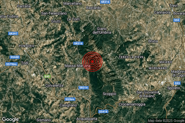 Terremoto 12:45:18 M2.7 epicentro “3 km E Massa Martana (PG)”