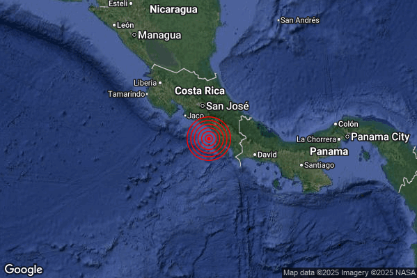 Severo Terremoto M5.6 epicentro Costa Rica [Sea] alle 19:41:26 (18:41:26 UTC)