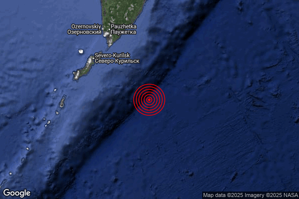 Violento Terremoto M5.8 epicentro East of Kuril Islands Russia [Sea: Russia] alle 23:38:10 (22:38:10 UTC)