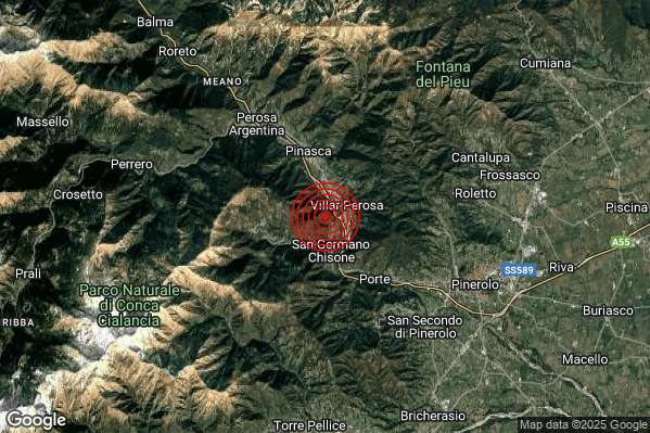 Terremoto 19:31:07 M2.1 epicentro “1 km W Villar Perosa (TO)”
