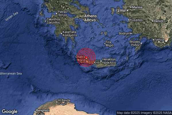 Intenso Terremoto M4.5 epicentro Crete Greece [Sea: Greece] alle 20:21:49 (19:21:49 UTC)