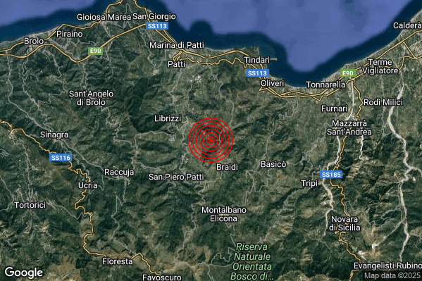 Terremoto 03:27:48 M2.8 epicentro “4 km SE Librizzi (ME)”