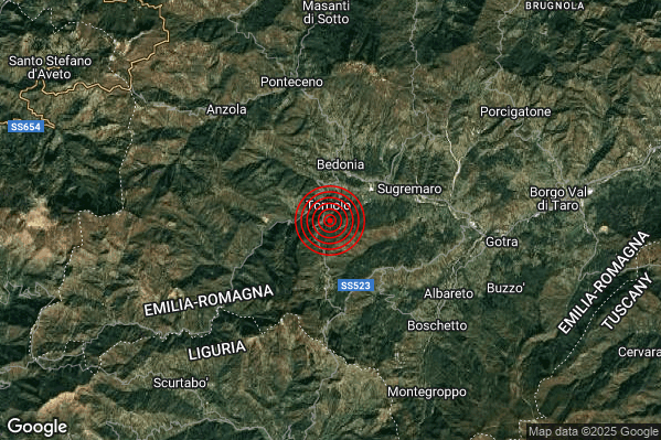 Terremoto 04:12:32 M2.7 epicentro “1 km S Tornolo (PR)”
