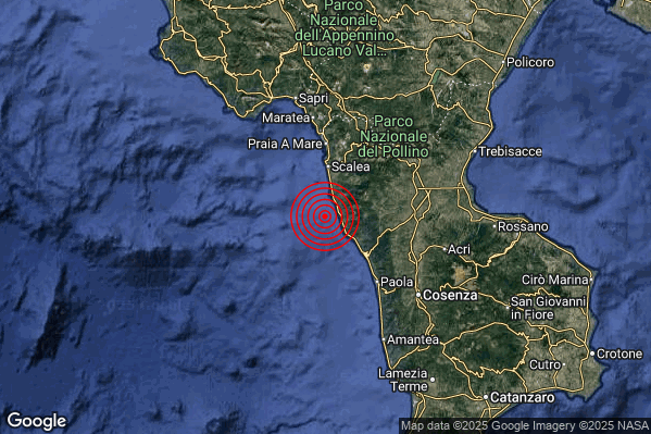 Terremoto 04:49:17 M2.2 epicentro “Costa Calabra nord-occidentale (Cosenza)”