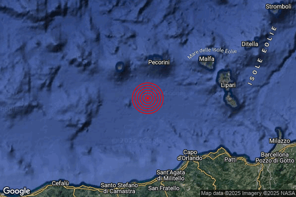 Terremoto 15:25:06 M2.5 epicentro “Isole Eolie (Messina)”