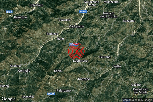 Terremoto 02:27:50 M2.4 epicentro “2 km E Tizzano Val Parma (PR)”