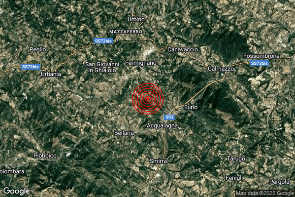 Terremoto 12:58:11 M2.5 epicentro “3 km S Fermignano (PU)”