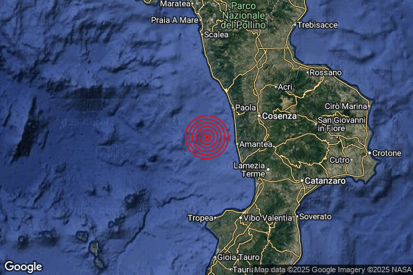 Terremoto 19:36:20 M2.1 epicentro “Costa Calabra nord-occidentale (Cosenza)”