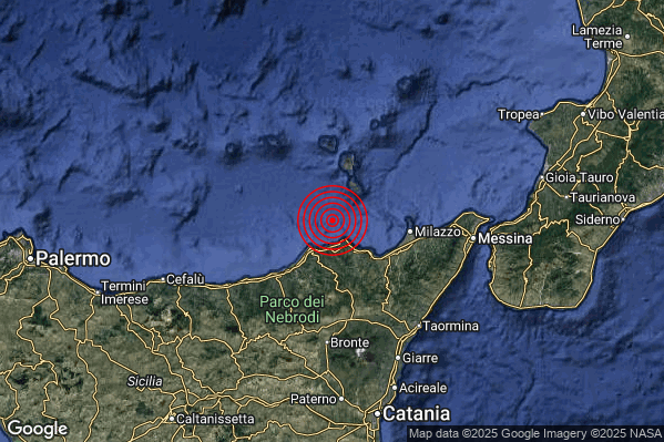 Terremoto 01:10:36 M2.5 epicentro “Costa Siciliana nord-orientale (Messina)”
