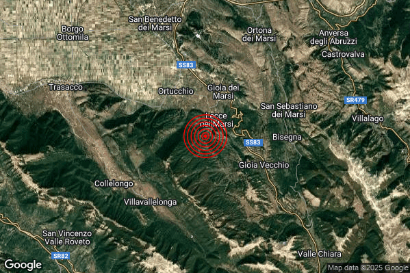 Terremoto 19:57:32 M2.3 epicentro “2 km SW Lecce nei Marsi (AQ)”
