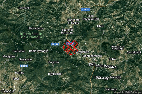 Terremoto 03:36:35 M2.5 epicentro “3 km W Verghereto (FC)”
