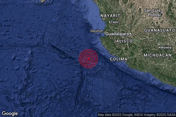 Severo Terremoto M5.6 epicentro Off coast of Jalisco Mexico [Sea: Mexico] alle 20:33:49 (19:33:49 UTC)
