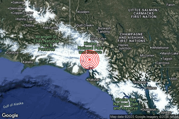Estremo Terremoto M6.7 epicentro Southeastern Alaska United States [Land: United States] alle 21:41:53 (20:41:53 UTC)
