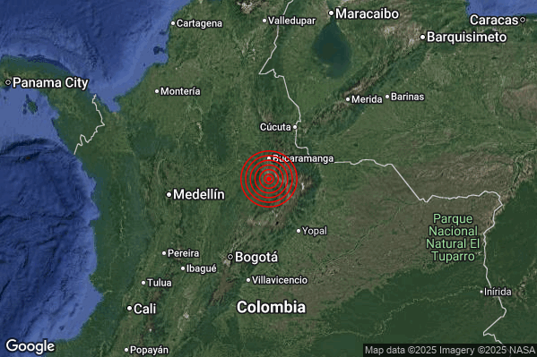 Violento Terremoto M5.7 epicentro Northern Colombia [Land: Colombia] alle 09:27:08 (08:27:08 UTC)