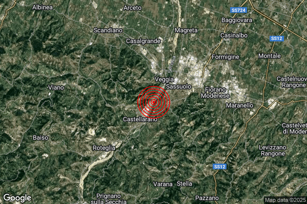 Terremoto 15:27:09 M2.1 epicentro “3 km NE Castellarano (RE)”