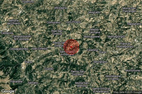 Terremoto 08:57:37 M2.1 epicentro “2 km NE Sant’Angelo in Pontano (MC)”