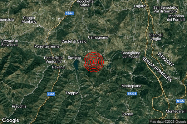 Terremoto 11:28:42 M2.4 epicentro “4 km S Camugnano (BO)”