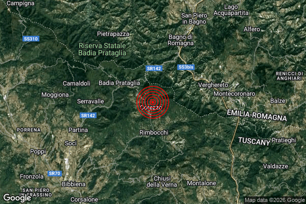 Terremoto 02:46:15 M2.0 epicentro “7 km W Verghereto (FC)”